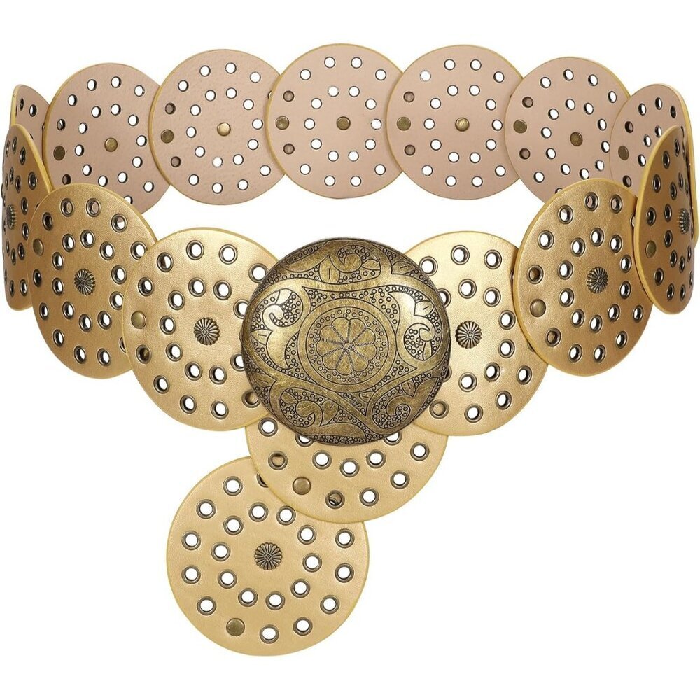 ⚡Women Vintage Leather Boho Belt Western Disc Waist Belt for Dress or Jeans
